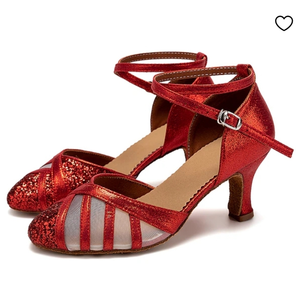 Red Glitter Latin Dance Shoes/Heels Size 8